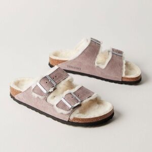 Free People x Birkenstock Arizona Shearling Suede Leather Sandals Sz 7 NIB